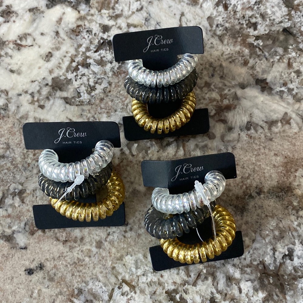 Set 3 JCREW hair Ties: silver, gold, grey